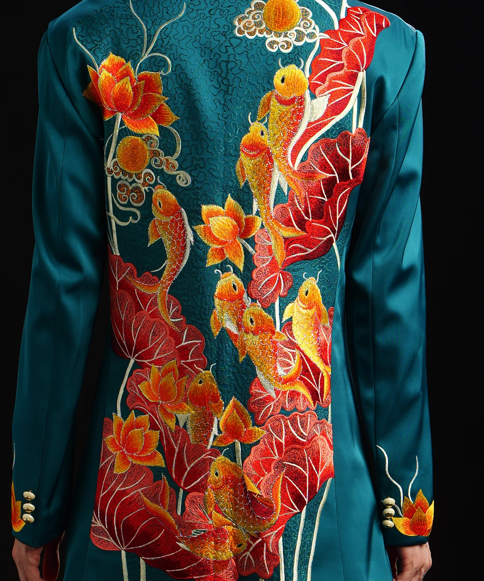 Koi and lotus, threadpainted by hand.
